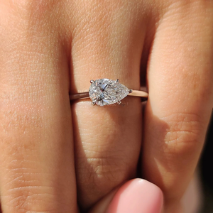 Bague en platine 950 avec diamant taille poire, sertie en position est-ouest, 1,00 à 2,00 carats, couleur E, pureté VS, pour femme, bijoux fins, ensembles de mariage - Product Image 1