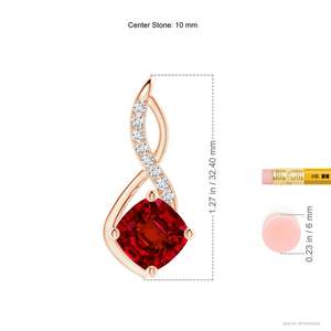 Pendentif en or massif 14 carats avec rubis rouge naturel taille coussin, design infini et accents de diamants, bijoux fins faits main de haute qualité - Product Image 3