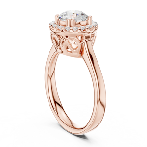 Anillo de Compromiso con Halo de Diamantes Moissanite de Corte Redondo en Plata Chapada en Oro Rosa - Anillo de Propuesta Clásico con Banda Lisa para Mujer - Product Image 4