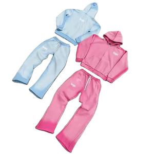 Ensemble de survêtement à capuche dégradé pour homme, décontracté, en coton et élasthanne tricoté, effet délavé soleil - Product Image 1