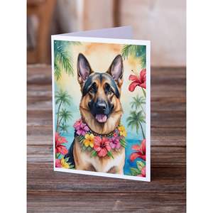 Whimsical A7 Tamaño 5x7 Pastor alemán Luau Tarjetas de notas en blanco Paquete de 8 con sobres - Product Image 2