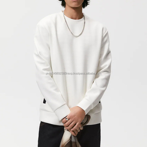 Dec Customised Pastel Cotton Premium Hoodies Unisex Adult Thrifting Crewneck <b>Black</b> Trim Pockets Plain White Mock Neck Sweatshirt - Product Image 1