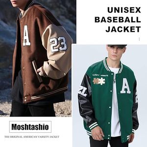 Chaqueta Varsity Verde para Hombre Lucky Arranc con Mangas de PU y Diseño de Parche con la Letra A, Ropa Casual de Otoño - Product Image 4