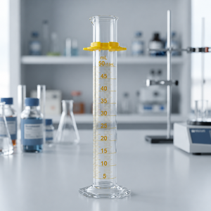 Cylindre gradué transparent de 50 ml en verre scientifique, base hexagonale, à échelle simple, pour usage en laboratoire, prix de gros, fabriqué en Inde - Product Image 2