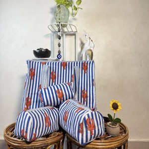 Bolsa de Lona Bordada con Langosta a Rayas Azules y Blancas, Estilo Preppy, Bolsa de Compras de Verano - Product Image 6