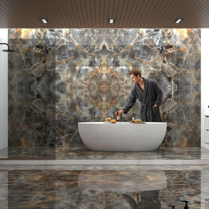 Vintage Onyx Noir 160x320cm Pierre Frittée Poli Glacé Salle De Bains Carrelages Murs Sols Porcelaine Céramique Marbre Pierre Dalle - Product Image 1