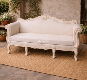 French Provincial Hand-Carved Wooden Wedding Love Seat <b>Sofa</b> Luxury Ivory Bridal Couch for Royal Stage Décor & Elegant Event Seat - Product Image 1