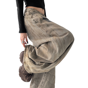 Jean ample contrastant à jambe large pour femme, collection printemps 2026, nouveau modèle décontracté avec coutures tendance - Product Image 5