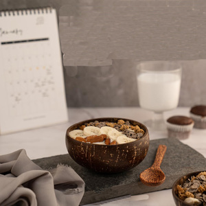 Juego de cuencos redondos de cáscara de coco con cuchara que incluye comida, ensaladas y fruteros para el hogar, cocina o fiesta, ideal para servir - Product Image 3