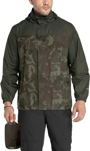 Veste coupe-vent imperméable à capuche pour homme, couleur unie, fermeture éclair sur le devant, vêtements décontractés pour l'extérieur, matière polyester, vert - Product Image 3