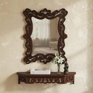 Espejo de Pared Marrón Moderno con Marco Metálico Tallado, Resistente al Agua, Espejo Decorativo Colgante para Sala de Estar o Dormitorio - Product Image 1