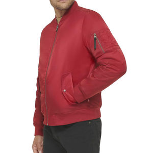 PREMIUM MEN'S RED BOMBER <b>JACKET</b> <b>ZIP</b> <b>UP</b> CASUAL OUTERWEAR WITH RIBBED COLLAR CUFFS HEM SIDE POCKETS AND SLEEVE UTILITY POCKET - Product Image 5