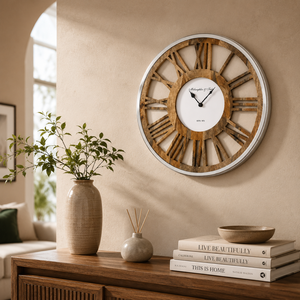 Large Rustic Wooden Wall <b>Clock</b> with Roman Numerals Decorative Quartz Timepiece for Living Room Office Farmhouse Home Decor - Product Image 1