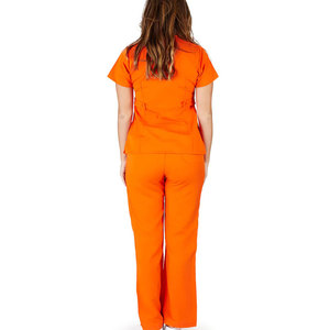 Conjunto de Uniforme Médico para Mujer, Color Naranja, Cuello en V, Manga Corta, Mezcla de Algodón, Tela Twill, Blusa y Pantalón para Hospital - Product Image 4