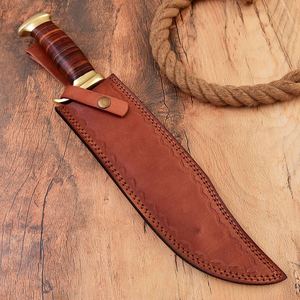 Couteau Bowie en acier Damas fait main avec manche en cuir et étui en cuir fin, couteau de camping en plein air, couteau de vente en gros - Product Image 5
