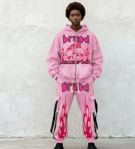 Ensemble sweat à capuche zippé et pantalon de survêtement en molleton bouclette brodé sur mesure, coupe ample, couleur unie, haute qualité - Product Image 2