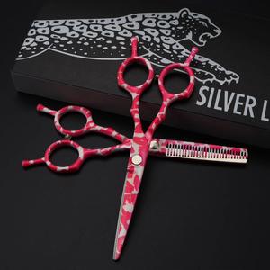 Tijeras de Peluquería Profesionales de Acero Inoxidable con Hoja Afilada para Diestros, Mango de Plástico con Patrón de Camuflaje Rosa, para Adelgazar el Cabello - Product Image 5