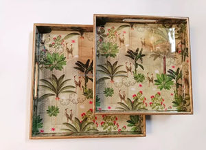 Imprimé Mdf Fer Piano Laque Décor À La Main En Bois Blanc Bois En Cuir Table À Manger Accent Service Plateau Ensemble - Product Image 6