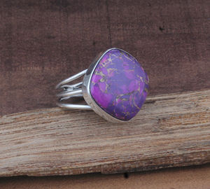 Wholesale 925 Sterling <b>Silver</b> Purple Copper Turquoise Three Layer <b>Band</b> Ring <b>Wedding</b> Gift for Women - Product Image 3