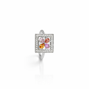 Multicolor Gemstone Floral Cluster <b>Cocktail</b> <b>Ring</b> Women Square Halo Design Cubic Zirconia Accent Party Daily - Product Image 3