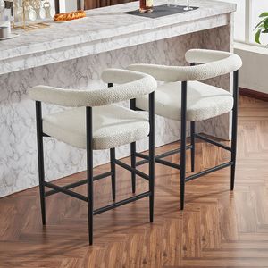 Set di 2 Sgabelli da Bar Moderni in Tessuto Bouclé con Struttura in Metallo Imbottita e Braccioli per Isola Cucina - Product Image 2