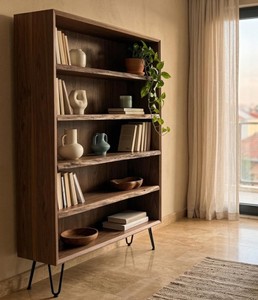 <b>Modern</b> Wooden Ladder Bookcase 5 <b>Shelves</b> Freestanding with Back Panel Storage Rack with Metal Legs for Living Room Home Office - Product Image 3