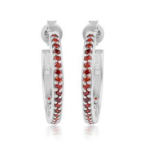 New S925 Sterling Silver Fine Hoop <b>Earrings</b> With Red <b>Garnet</b> Gemstones Channel Setting Classic Women's Everyday Wear Fine Jewelry - Product Image 1
