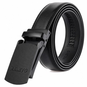 Ceinture en cuir véritable pour homme avec boucle automatique, style formel noir uni, durable, moulage monobloc, en cuir de vachette - Product Image 3