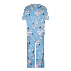 Conjunto de Pijama para Mujer con Estampado Floral, 3/4 de Largo, Casual, 2 Piezas, Cuello Redondo, Manga Corta, Pantalones, Ecológico - Product Image 4