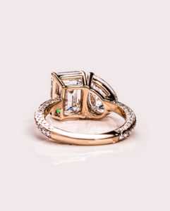 14K Gold <b>Two</b> <b>Stone</b> Lab Diamond <b>Ring</b> Toi Et Moi Design Emerald & Pear Cut Engagement <b>Ring</b> IGI Certified Pave Diamond Band <b>Ring</b> - Product Image 3