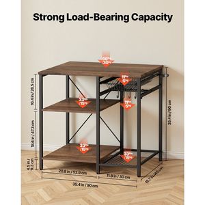Étagère de cuisine durable de 35,4 pouces de large avec support en X, étagères multi-niveaux et 5 crochets - Product Image 3