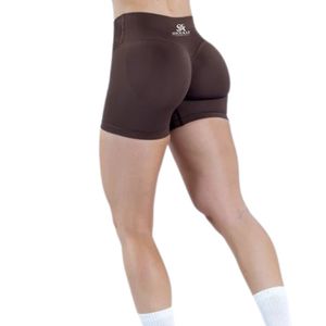 Shorts Deportivos Marrones para Mujer, Cintura Alta, Elásticos, para Gimnasio, Fitness, Running, Yoga, Entrenamiento, Ropa Deportiva - Product Image 5