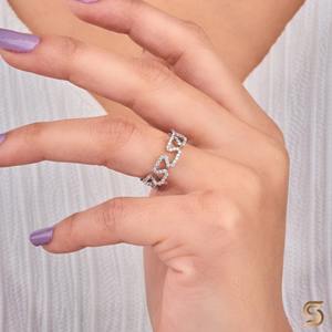 Anillo de Oro Blanco Sólido de 18K con Diamantes Cultivados en Laboratorio, Diseño de Onda en Zigzag, Anillo de Diseñador para Mujer - Product Image 4