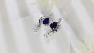 Luxury 925 <b>Silver</b> <b>Drop</b> <b>Earrings</b> With Sapphire Pear Cut Stones And Diamond Accents For Women Wedding Jewelry - Product Image 2