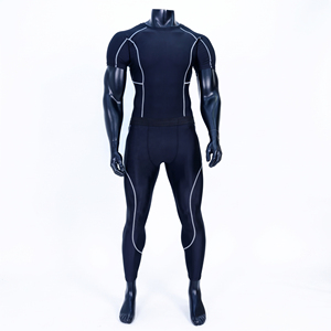 Servicio OEM/ODM: Conjunto de Compresión para Hombre, Camiseta de Manga Corta con Cuello Redondo y Leggings Largos con Costuras en Contraste, Ropa Deportiva para Entrenamiento - Product Image 1