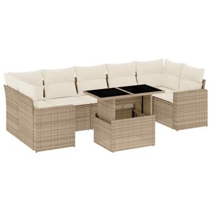 Juego de Sofás Plegables de Jardín de 8 Piezas en Poliratán Beige, Muebles de Exterior Cómodos y Prácticos - Product Image 2