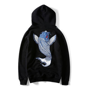 Sudadera con Capucha Negra para Hombre con Estampado de Olas Azules, Estilo Casual, Corte Regular, Tejido de Algodón, Estilo Otoñal - Product Image 2