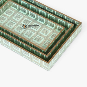 ชุดถาดเคลือบอีนาเมลลายโค้งงอ ทำจากไม้เอ็มดีเอฟ จำนวน 3 ชิ้น วางซ้อนกันได้ ถาดตกแต่งระดับพรีเมียม สำหรับงานรับรองแขกและตกแต่งบ้าน - Product Image 6