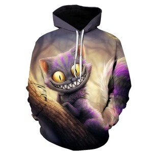 Sudadera con Capucha para Hombre, Diseño de Gato de Cheshire, 100% Algodón, Corte Holgado, Estilo Casual Otoñal, Antiarrugas, Estampado Puff - Product Image 1