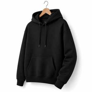 Sweat-shirt à capuche noir pour homme, couleur unie, style décontracté, coupe classique, tricoté, pour l'automne, avec poche, 100 % coton - Product Image 3