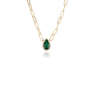 Luxurious Most Trending Handcrafted Pear Shape <b>Emerald</b> & Diamond Cluster <b>Pendant</b> Necklace Stacked Jewelry 14K Yellow Gold - Product Image 3