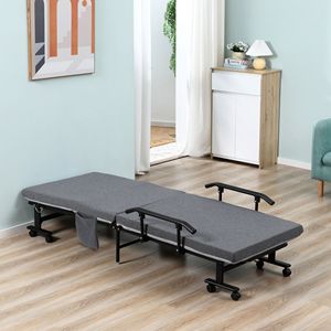 Portable Dark Grey Rollaway <b>Bed</b> with Adjustable Backrest <b>Folding</b> Guest <b>Bed</b> on Wheels - Product Image 2