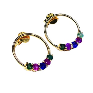 อัญมณีแซฟไฟร์ทับทิมชุบทอง925เงินสเตอร์ลิงสำหรับงานแต่งงานต่างหูห่วงสำหรับผู้หญิงขายส่ง - Product Image 1