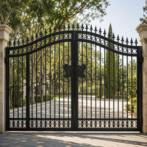 Puerta de Entrada Doble de Hierro Forjado Negro con Adornos de Espiga y Volteos para Entrada de Villa o Jardín, Diseño de Seguridad - Product Image 4