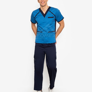 Tenue médicale infirmière avec haut à col en V et pantalon droit – Uniforme d'hôpital confortable pour usage quotidien - Product Image 3