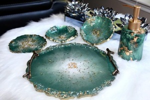 ILAHI's Sky <b>Blue</b> Luxury Acrylic Resin Three-piece Modern Portable <b>Bathroom</b> Set Flower Design Decorative Home <b>Accessories</b> Best - Product Image 6