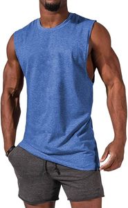 เสื้อกล้ามออกกำลังกายผู้ชายคุณภาพสูง ผ้าฝ้ายผสมโพลีเอสเตอร์ เสื้อกีฬา เสื้อซิงเกิล เสื้อกล้ามออกกำลังกายสำหรับฤดูร้อน - Product Image 5