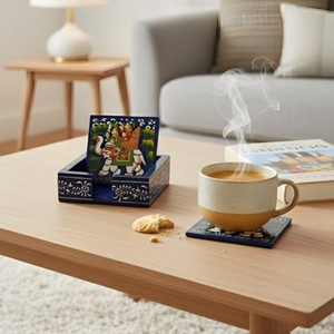 แผ่นรองแก้วไม้มะม่วงเพ้นท์มือขายส่ง |   ลวดลายโบฮีเมียน |   โมราบาดาบัด - Product Image 1