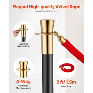 Set di 6 Pali in Acciaio Inox con 4 Corde in Velluto Rosso, Barriere per il Controllo della Folla per Ristoranti e Hotel - Product Image 6