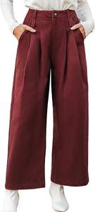 Pantalon décontracté pour femme, nouvelle mode, rétro, taille haute, respirant, plat, avec poche latérale, tissu tissé, pour l'automne - Product Image 2